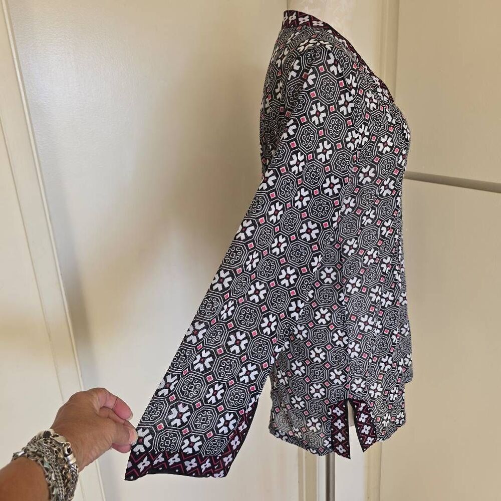 Anne Cole Collections Deep V-Neck Tunic, Blk/Pink/Wht, Cotton, Thigh Lgth.NWOT, - Picture 6 of 9